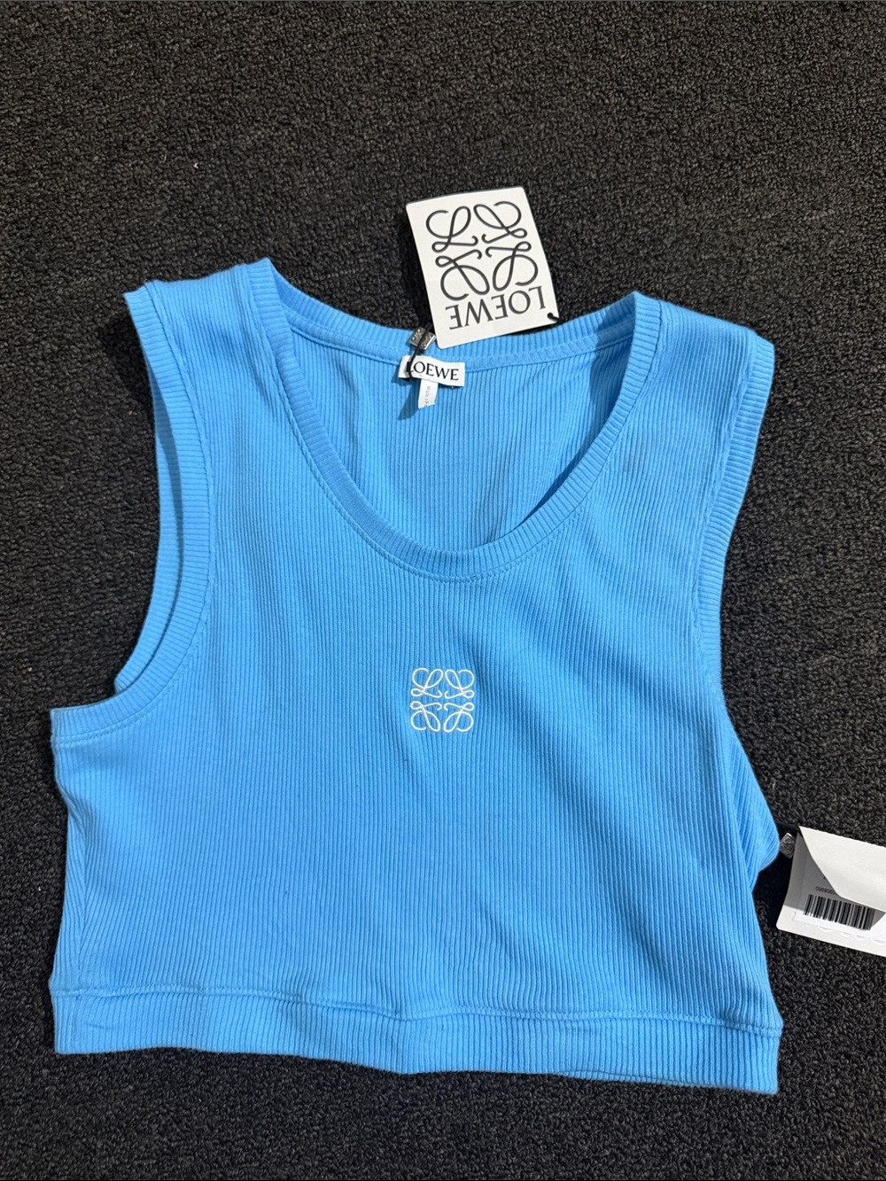 Loewe Bright Blue Ribbed Cropped Tank